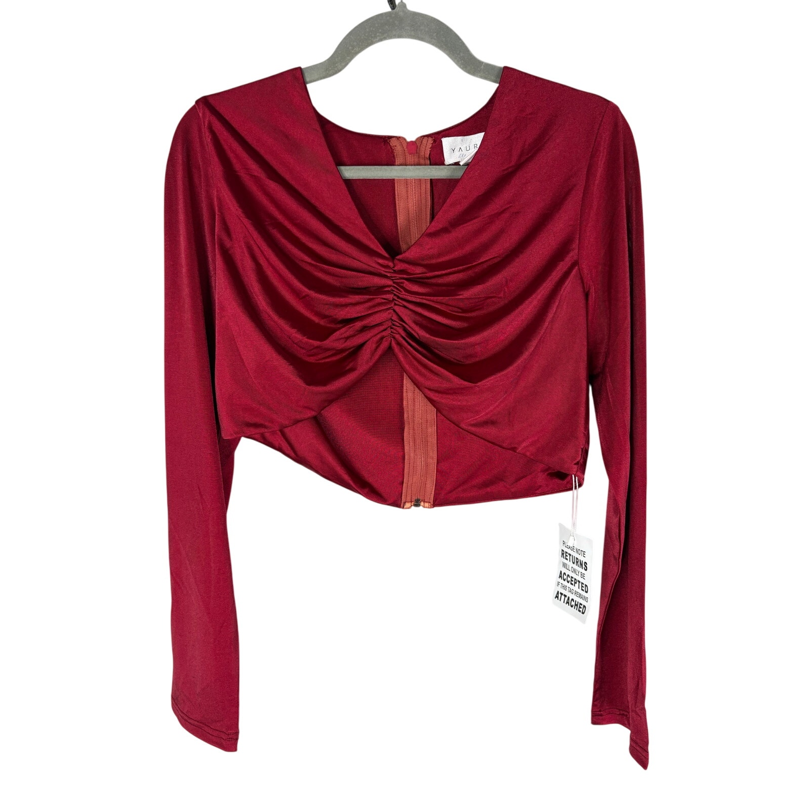 Yaura Kaira Cropped Top Ruched Jersey Long Sleeve Evening Night Out Fall S — image 3 of 8